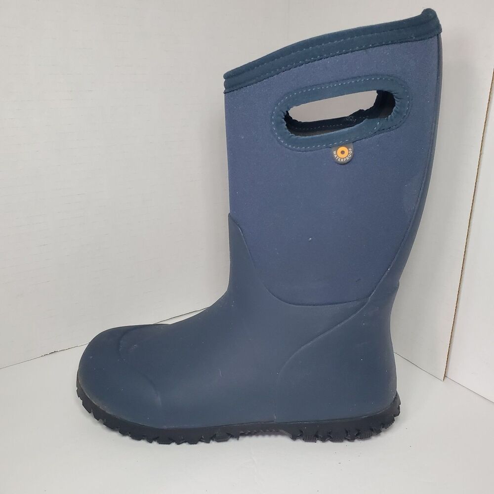 Bogs York Solid Youth Rain Boots Sz 3 Blue Rubber Waterproof Mid Top Round Toe